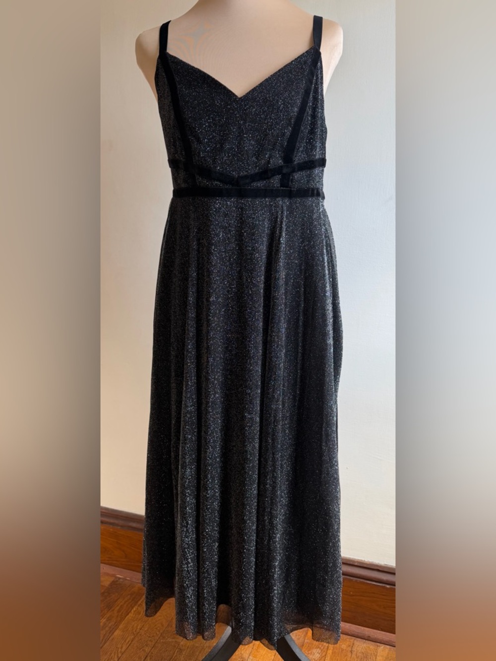 Torrid Black Metallic Shimmer Midi Dress Size 0 Fit & Flare Party Cocktail